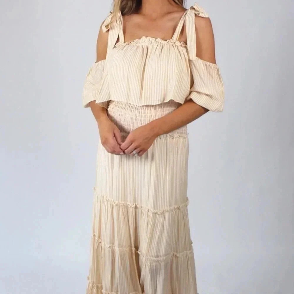Fanco • Tiered Cottage Striped Maxi Dress